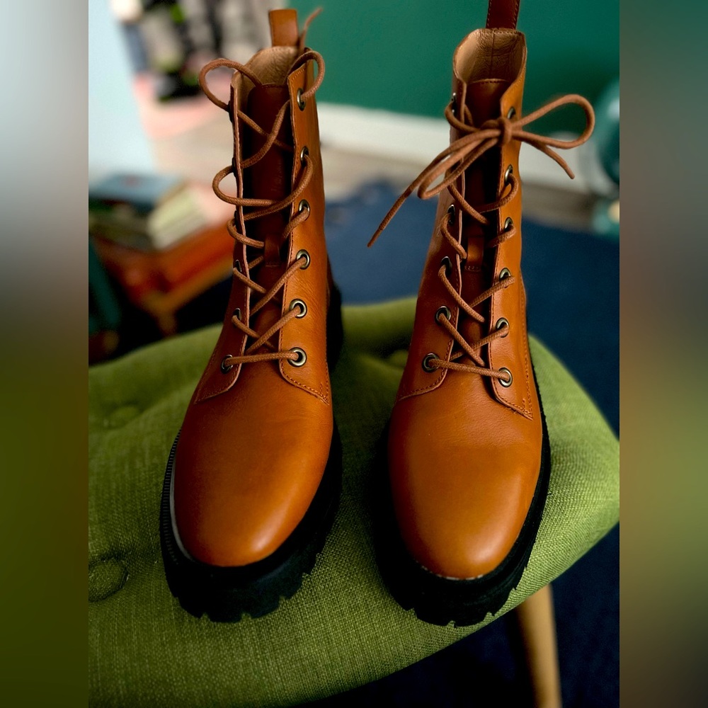 MADEWELL lace up Rayna leather boot combat style brown leather new no tags